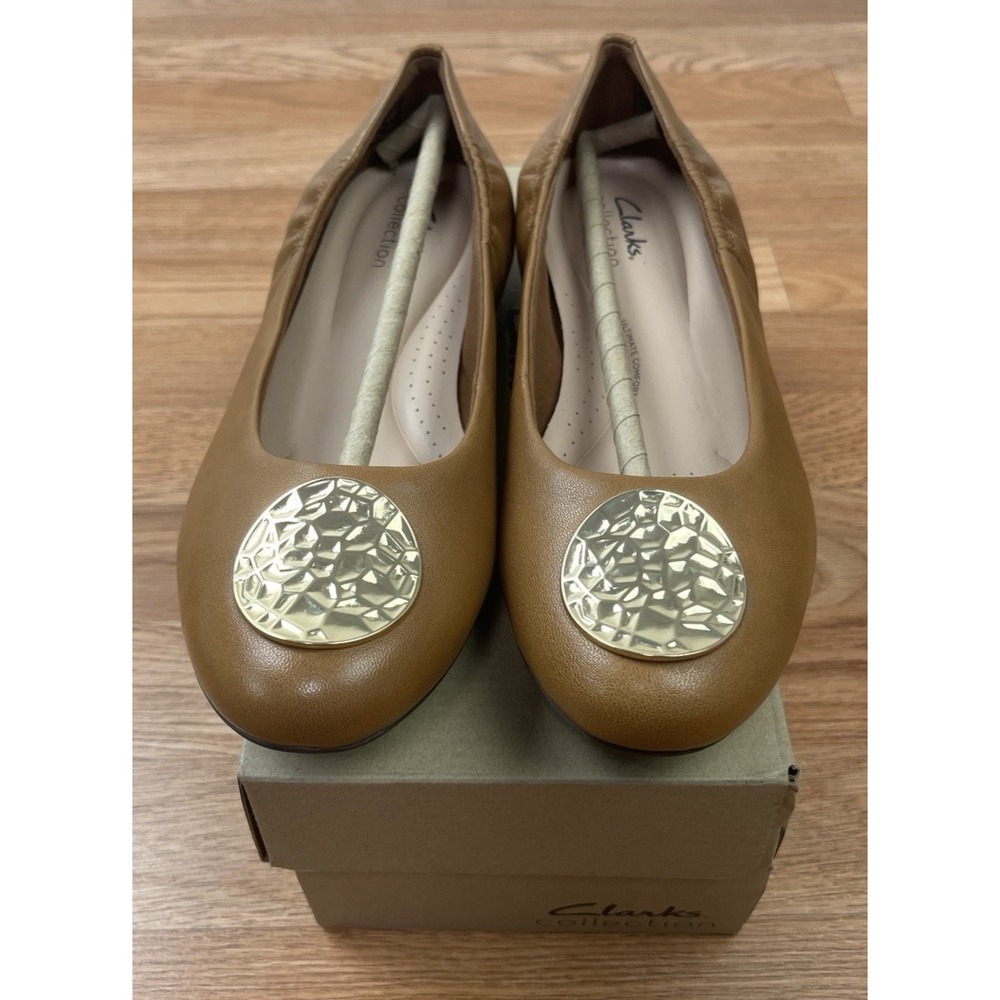 Clarks Loreleigh Ave Brown Leather Ballet Flats Women's Size 8.5 WIDE NEW